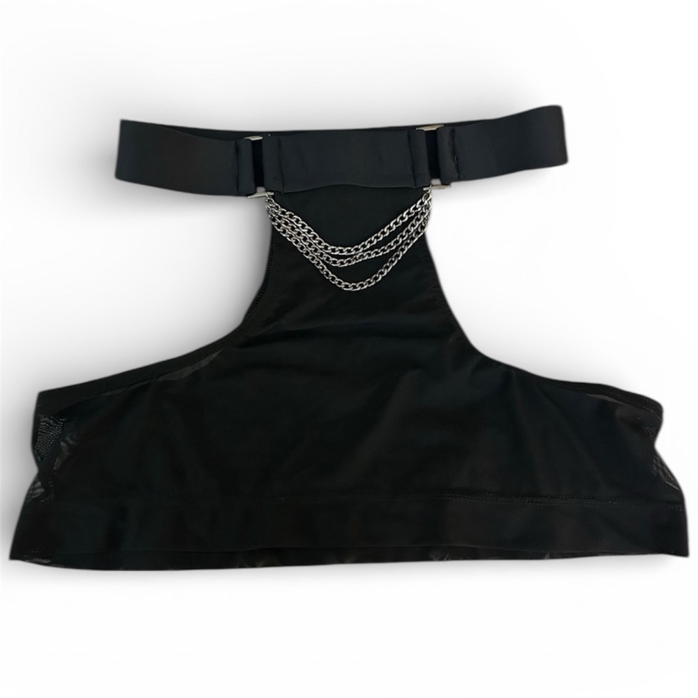 Syzygy The Label Black Mesh Mini Skirt With Titanium Chains, High Waist Cut Outs - Picture 1 of 14